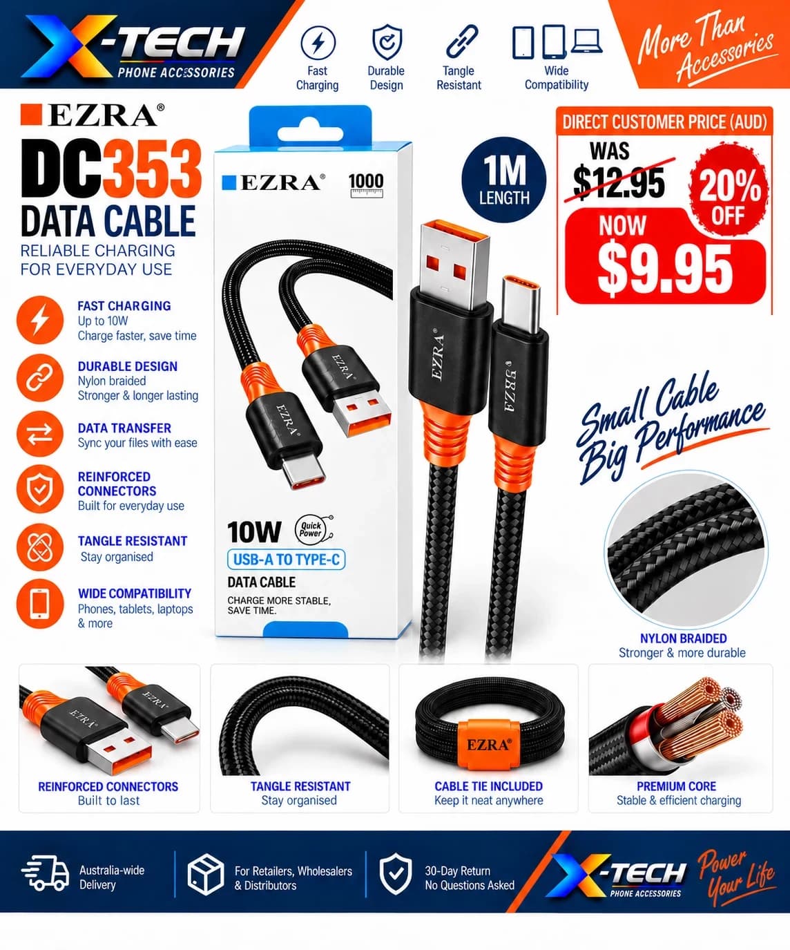 EZRA DC353 USB-A to Type-C Braided Data Cable