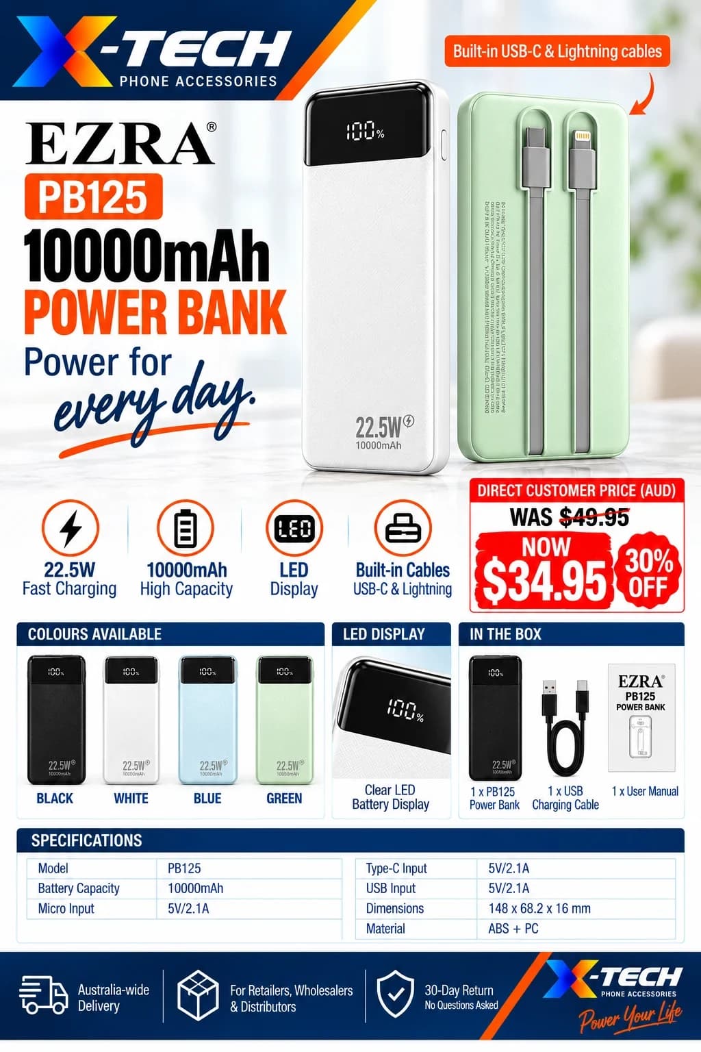 EZRA PB125 10000mAh Power Bank
