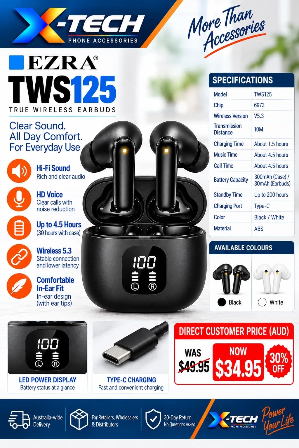 EZRA TWS125 True Wireless Earbuds